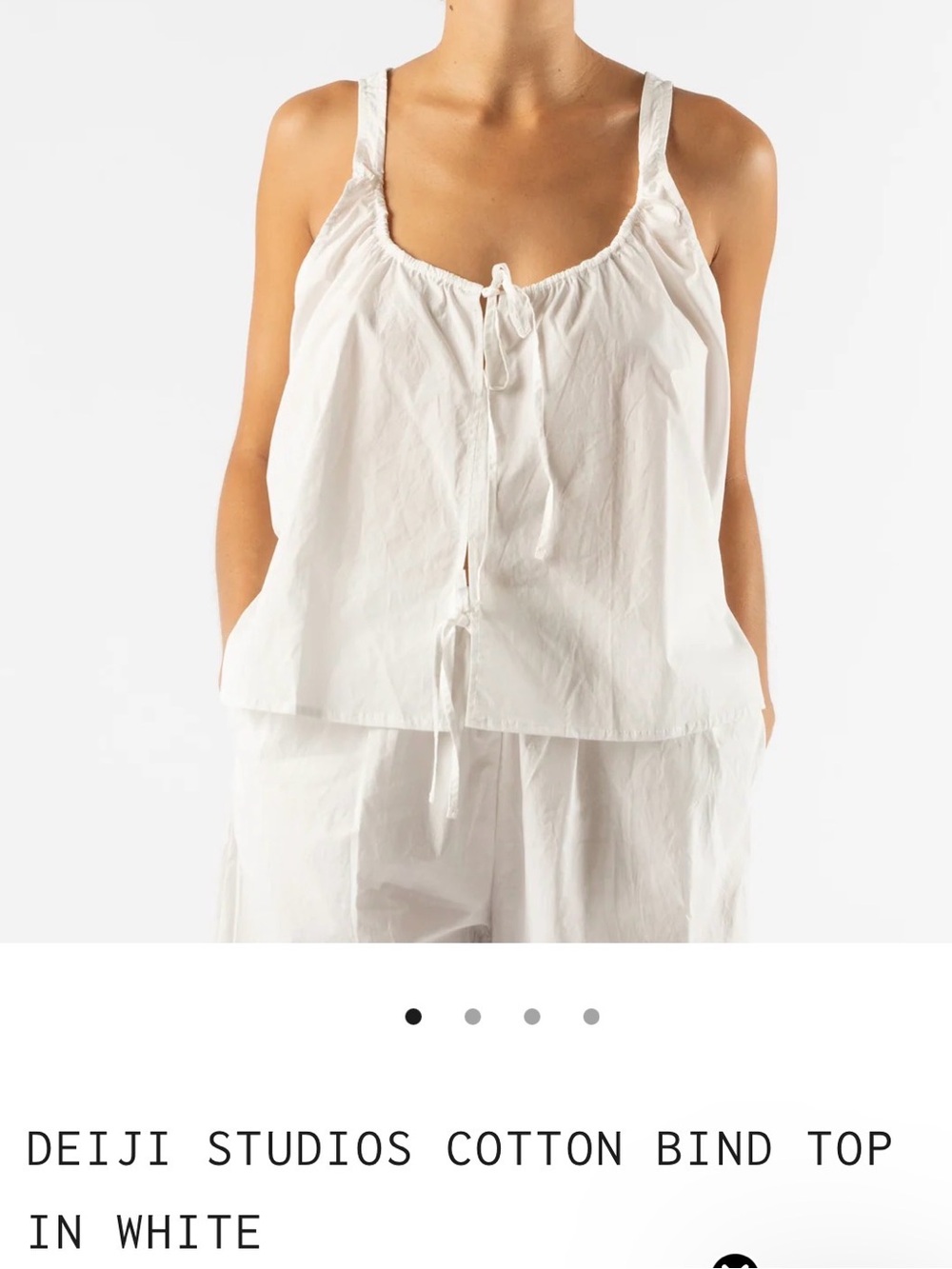 DEIJI STUDIOS White Cotton Tank Top Blouse with Front Tie